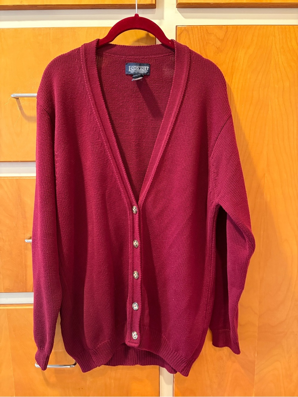 Lands' End Burgundy Cotton Button-Up Cardigan Vintage Small